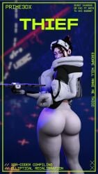 android asian asian_female big_ass drone looking_at_viewer looking_back marathon_(bungie) prime3dx thick thick_ass thick_thighs thief_(marathon) white_leggings