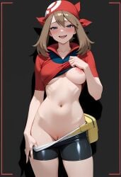 1girls ai_generated female_only flashing looking_at_viewer may_(pokemon) nintendo pokemon solo solo_female tagme