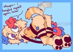 anthro blushcrunch_studio butt canid canine dandy's_world digital_media_(artwork) goob_(dandy's_world) hi_res just_squidding looking_at_viewer looking_down male mammal moving nude roblox shaking shaking_butt solo solo_in_panel tail tail_aside