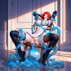 1girls ai_assisted ai_generated breasts_out chair defeated door double_door elbow_gloves glenda_attley hands_behind_head head_back hi_res large_breasts nipples pelvic_curtain pussy_juice red_hair restrained restrained_by_tentacles rimuru_tempest saliva self_upload short_hair sitting_on_chair spread_legs stable_diffusion tacocatbox tensei_shitara_slime_datta_ken tentacle tentacle_around_breast tentacle_in_ass tentacle_rape that_time_i_got_reincarnated_as_a_slime thigh_boots thighhighs tile_floor white_dress yellow_eyes