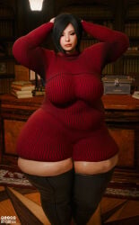 1girls ada_wong arms_up bhigbhee big_breasts resident_evil resident_evil_4_remake thick_thighs voluptuous voluptuous_female