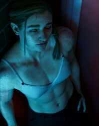 1girls 3d abigail_anderson abs blender blender_(software) blonde_hair butch clothed curvy female female_only flat_chest hazsapphic muscles muscular muscular_female resting small_breasts solo the_last_of_us the_last_of_us_2 tired tomboy
