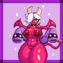 1girls big_breasts big_thighs brawl_stars colette_(brawl_stars) female female_only horn horns nipples pixel_art pumpkinz6 pussy red_body solo succubus succubus_tail tail trixie_colette_(brawl_stars) white_hair wings yellow_eyes