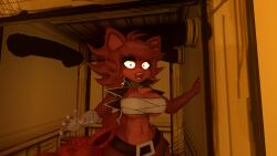 1girls 3d belyasnikov boob_window busty cleavage curvy curvy_figure female female_only fexa five_nights_at_freddy's foxy_(fnaf) fredina's_nightclub plush_doll plushie solo suprised suprised_look underboob voluptuous voluptuous_female