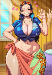 ai_generated breasts_bigger_than_head female female_only female_thick_thighs hearts_around_head juuicyai nico_robin one_piece smile smiling wide_hips