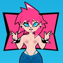 2d ahegao ahegao_face blue_eyes double_v jeans palabragil pink_hair poppy_(palabragil) spiky_hair subtriming2cl tagme