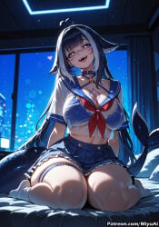 1girl :d ahoge ai_assisted ai_generated bangs black_hair blue_hair blush breasts choker cleavage curvaceous curvy curvy_female curvy_figure eyebrows_visible_through_hair female heart indie_virtual_youtuber indoors large_breasts long_hair looking_at_viewer miyuai navel night open_mouth pleated_skirt purple_eyes sailor_collar school_uniform seiza serafuku shark_girl shirt shylily sitting skirt sky smile solo star_(sky) starry_sky thick thick_ass thick_butt thick_hips thick_legs thick_thighs thigh_strap very_long_hair voluptuous voluptuous_female vtuber wariza wide_hips wide_thighs window