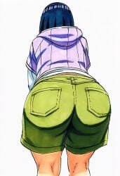 1girls 2d accurate_art_style accurate_body_type ai_generated ass ass_focus back_view bent_over big_ass black_hair bob_cut boruto:_naruto_next_generations cel_shading clothed clothing facing_away female female_focus female_only from_behind full_color green_shorts high_resolution highres hood hood_down hooded_jacket hoodie hyuuga_hinata kneepits large_ass leaning_forward light-skinned_female light_skin line_art long_sleeves manga_style masashi_kishimoto_style mature_female milf naruto naruto_(series) official_style pockets purple_hoodie shiny_hair shiny_skin short_hair shorts simple_background soft_shading solo solo_focus standing sweater uzumaki_hinata viewed_from_behind waifu white_background