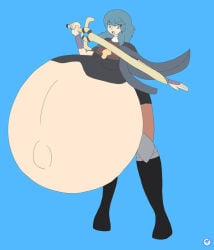 blue_eyes blue_hair byleth_(fire_emblem) byleth_(fire_emblem)_(female) dleagueman enjoying_pregnancy female fire_emblem fire_emblem:_three_houses hyper_belly nintendo pregnant pregnant_belly pregnant_female solo solo_female solo_focus