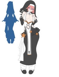 1girls belly_button blush breasts female female_only huge_breasts ivan_ramirez light-skinned_female light_skin nun nun's_habit nun_veil phase_connect phase_euphoria pink_hair purple_eyes runie_ruse simple_background solo veil virtual_youtuber white_background