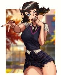 1girls asian_female black_background breasts college_student female female_only ichirenn61 japanese_female marvel marvel_rivals peni_parker peni_parker_(marvel_rivals) pussy red_eyes small_breasts solo_female spider-man_(series) yaki_chun