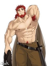 armpit armpit_hair balls bara beard belgrieve_(s-rank_musume) boukensha_ni_naritai_to_miyako_ni_deteitta_musume_ga_s-rank_ni_natteta bulge facial_hair flaccid male male_only muscles muscular nongnakk penis shirtless solo solo_male