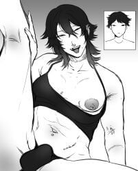 1boy alternative_fashion before_and_after bulge bulge_through_clothing buriburiri2 crop_top emo femboy forked_tongue male male_bitch male_breasts moobs nipple_piercing nipple_slip nipples nose_piercing nose_ring panties piercing septum_piercing septum_ring solo solo_male split_tongue thong tongue tongue_out