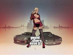 1girls 2d 2d_(artwork) 2d_artwork absurd_res armed beautiful_female blonde-haired_female cleavage grand_theft_auto grand_theft_auto_iii gta_prostitute high_heels highres holding_gun holding_pistol huge_breasts leaning_to_the_side logo massive_breasts mature_female miniskirt navel pink_bra pistol red_miniskirt red_skirt redfill redfillart rockstar_games short_skirt skirt source_request text unbothered unnamed_character watermark