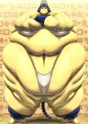 1girls animal_crossing ankha cat egyptian fat female from_below kuroagumochi looking_at_viewer morbidly_obese nintendo obese overweight underwear