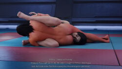 3d ashley_williams dialogue english_text helpless helpless_female implied_cunnilingus mass_effect miranda_lawson nude_female potatofire777 submission text wrestling