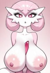 1female 1girl ai_generated areola areolae blat_0 boobs breats eyelashes female game_freak gardevoir huge_areola huge_areolae huge_boobs huge_breasts huge_tits large_areola large_areolae lovavoir mascara nintendo nipples no_humans non-human open_mouth pink_areola pink_background pink_eyes pink_hair pink_nipples pixiv pixiv_link pokemon pokemon_(species) puffy_nipples self_upload short_hair simple_background solo solo_female tits video_game_character white_body white_skin