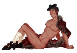 1boy 1male athletic athletic_male beret black_shoes brown_body brown_eyes brown_hair buckle buckles buff_male calendar_(medium) cloak cloak_only digital_drawing_(artwork) digital_media_(artwork) fur fur_trim grid_pattern half_indian half_irish harper_(mr_shrink) hat indian indian_male irish irish_male jock jock_slut leaning_back leather_shoes long_socks male male_focus male_only mr_shrink no_visible_genitalia original original_character pinup pinup_pose png pom_pom_(clothes) red_clothing sexy sexy_pose shiny_shoes shoes shoes_on shoes_only smiling smirking smoldering socks solo solo_focus solo_human solo_male tall tall_male tan_skin tan_skinned_male transparent_background transparent_png white_socks