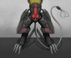 2025 animal_genitalia animal_penis black_body blade blade_wolf bodily_fluids canine_genitalia canine_penis cum genital_fluids genitals knot knotted_penis konami leaking_precum machine male metal_gear metal_gear_rising:_revengeance multicolored_body penis platinumgames precum robot robot_feral simple_background solo tail zagelt