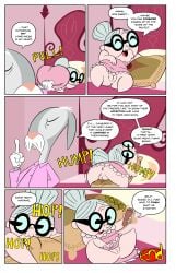 absurd_res anthro anus aroused aroused_female bed bedroom bedroom_sex bob-jiggles bottomless buckteeth butt cartoon_network clothed clothing clothing_pull comic detailed_background dialogue dress dress_pull duo elder elderly elderly_anthro elderly_female elderly_male english_text eyewear female foster's_home_for_imaginary_friends furniture genitals glasses grinding hi_res human humping imaginary_friend imminent_masturbation lagomorph legs_up leporid madame_foster male male/female mammal masturbation mr._herriman onomatopoeia partially_clothed pillow pillow_humping rabbit robe sex_toy size_difference smile sound_effects speech_bubble spread_legs spreading teeth text vibrator vulva wearing_glasses