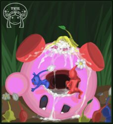 blue_pikmin crossover cum kirby kirby_(series) nintendo pikmin pikmin_(species) red_pikmin thekrakenislaken tkil video_games yellow_pikmin