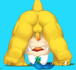 1boy anthro anus ass backsack balls barefoot erection fangs humanoid_penis koopa koopaling larry_koopa looking_at_viewer looking_through_legs male male_only mario_(series) nintendo nude open_mouth partially_retracted_foreskin penis perineum precum raised_tail scalie seyrmo shell-less signature simple_background solo tiptoes uncut video_games young