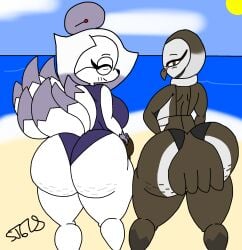 2026 2girls artist_name artist_signature barn_owl beach bikini bikini_bottom bikini_top brown_eyes cellulite cellulite_ass digital_drawing_(artwork) digital_media_(artwork) duo duo_female eye_open eyelashes eyes_closed female female_only furry furry_only gilf glasses hi_res kitsune long_hair looking_at_viewer looking_back looking_back_at_viewer multiple_tails oc older_female original original_character owl owl_girl smiling smiling_at_viewer springtron summer swimsuit thick_thighs two-tone_body two-tone_fur