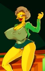 1girls ass big_ass big_breasts big_hips breasts brown_hair clothes color edna_krabappel female hair huge_breasts human miniskirt omegabrush panties skirt standing tagme teacher the_simpsons yellow_skin