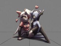 ai_assisted ai_generated biting_lip clothed_female_nude_male eye_contact hazbin_hotel height_difference leg_over_shoulder lesbian_with_male naked_male original_character sex sweating vaggie_(hazbin_hotel) vaginal_penetration vivienne_medrano