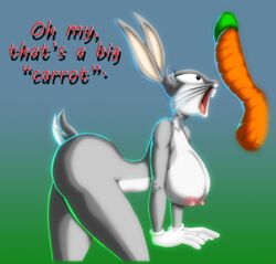 ass balls breasts bugs_bunny carrot disembodied_penis female fembugs_bunny lagomorph large_breasts looney_tunes nipples omegabrush open_mouth penis rabbit rule_63 solo_focus tagme