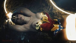 1girls 3d big_breasts bondage breasts dc_comics female femsub nipples scarlet3d solo tied_up wonder_woman wonder_woman_(series)