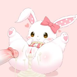 after_sex after_vaginal big_ass big_cock big_penis bow creampie cum cumshot female female/male female_furry furry missionary_position paw penis rabbit sanrio smile usagityann_(artist) vagina wish_me_mell