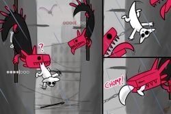 2:3 ambiguous_gender anthro city city_background climbing comic death feral gameplay_mechanics group gui hunger_bar imminent_death imminent_vore lizard_(rain_world) melee_weapon metal_fox117 peril pink_lizard_(rain_world) polearm predator/prey rain_world raining rumbling_stomach sharing size_difference slugcat spear trio unwilling_prey videocult vore vulture_(rain_world) weapon wet