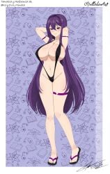 artist_request doki_doki_literature_club looking_at_viewer skimpy skimpy_clothes swimsuit yuri_(doki_doki_literature_club)