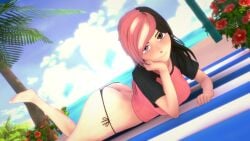 1girls 3d ass ass_cleavage ass_crack ass_focus big_ass big_breasts bikini bikini_bottom busty butt_crack fat_ass half-dressed half_naked half_naked_female heterochromia large_breasts logang45 lying multicolored_hair neo_(rwby) on_stomach pose posing rwby sexy sexy_pose solo_female the_pose thong_bikini voluptuous