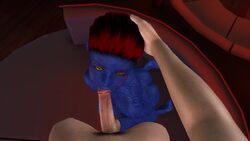 3d animated blue_skin faceless_male fellatio hair marvel mystique oral pov red_hair sound video x-men yellow_eyes