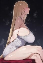 1girls 2girls aistomb ass blonde-haired_female blonde_female blonde_hair blonde_hair_female blush clothed clothing covered_eyes dominant_female dress eyes_covered fat_ass female fully_clothed large_breasts long_hair looking_at_viewer lusamine_(pokemon) massive_breasts mature mature_female milf nintendo pale-skinned_female pale_skin pokemon sagging_breasts saggy_breasts side_boob side_view sideboob smirk smirking smug smug_face smug_grin sweat sweatdrop sweating sweaty sweaty_body thick_thighs