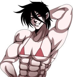 1boy alucard bikini black_hair hellsing hikora male_only muscles red_eyes