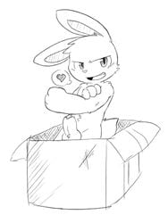 1boy balls box flexing heart lagomorph male male_only mammal oob original_character penis rabbit simple_background solo