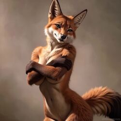 2025 ai_animation ai_generated ai_video animated anthro breasts canid canine dancing detailed_fur dusty_86 female fox fur furry green_eyes looking_at_viewer mammal navel nipples nude seductive silverlynx solo swaying swaying_hips tagme video