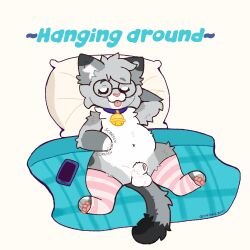 1:1 2025 animal_genitalia anthro artistic_dot balls bedding bell bell_collar belly blanket blep blue_collar book cellphone claws closed_eyes clothed clothing collar digital_media_(artwork) dipstick_ears dipstick_fingers dipstick_tail dipstick_toes domestic_cat ear_markings egyptian_mau electronics english_text eyewear felid feline felis femboy footwear fur genitals glasses gold_bell grey_body hair hi_res leg_warmers legwear lying male mammal markings mostly_nude_anthro mostly_nude_male multicolored_ears nixuelle on_back pattern_clothing pattern_legwear pawpads paws peeking_penis penis phone pillow pink_nose round_glasses scratching scratching_belly sheath simple_background slightly_chubby smile socks solo spots spotted_markings striped_clothing striped_legwear stripes tail tail_markings teeth text thigh_highs thigh_socks tongue tongue_out tuft warmers_only whiskers