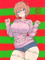sayori (doki doki literature club) from christmas by drawlab33t