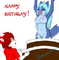 angelgatomon_(artist) birthday blue blue_hair cake feline female fish hair male myrl nude red red_hair shark surprised transparent_background xennie