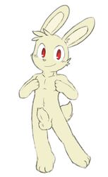 1boy balls lagomorph male male_only mammal oob original_character penis rabbit red_eyes simple_background solo uncut