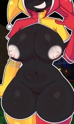 1girls ai_generated areolae artist_request belly_button big_breasts black_body black_skin bottomless breasts breasts_out forsaken_(roblox) jester jester_hat jester_outfit nipples no_pants pussy roblox roblox_game robloxian schmuck_(forsaken) smile stomach tagme taph_(forsaken) thick_thighs thighhighs thighs white_areola white_nipples