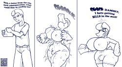 2023 anatid angry annoyed anseriform anthro avian beak beak_growth big_breasts bird bottomwear breast_growth breasts bulge clothing daniel_kay dialogue digital_media_(artwork) duck english_text futa_transformation gender_transformation growth gynomorph hair hi_res holding_letter human human_to_anthro intersex male male_to_futa mammal mtg_transformation mti_transformation nude open_mouth pants sequence shirt simple_background solo species_transformation text topwear torn_clothing transformation white_background wide_hips