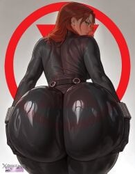 1female 1girls ai_generated artist_name ass ass_bigger_than_head ass_focus belt big_ass black_widow_(marvel) bodysuit female female_only gloves green_eyes hand_on_ass hands_on_ass huge_ass large_ass latex latex_clothing latex_suit looking_at_viewer looking_back looking_over_shoulder marvel marvel_comics massive_ass natasha_romanoff pinup profanya red_hair round_ass russian russian_female scarlett_johansson see-through see-through_body simple_background solo solo_female thick_thighs thihgs twitter_username x_logo