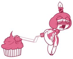 blush carla_cupcake_(snaxattacks) cupcake cupcake_(fnaf) female five_nights_at_freddy's food monochrome snaxattacks solo thick_thighs tongue tongue_out video_games