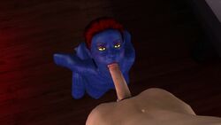 3d animated blue_skin faceless_male fellatio hair marvel mystique oral pov red_hair sound video x-men yellow_eyes