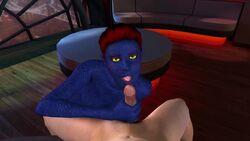 3d animated blue_skin faceless_male fellatio hair marvel mystique oral pov red_hair sound video x-men yellow_eyes